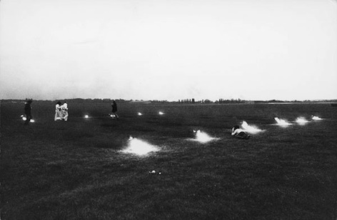 “Landscape for Fire II” (1972). Performance view. North Weald, England. Photo by David Kilburn. Courtesy Sean Kelly Gallery, New York.